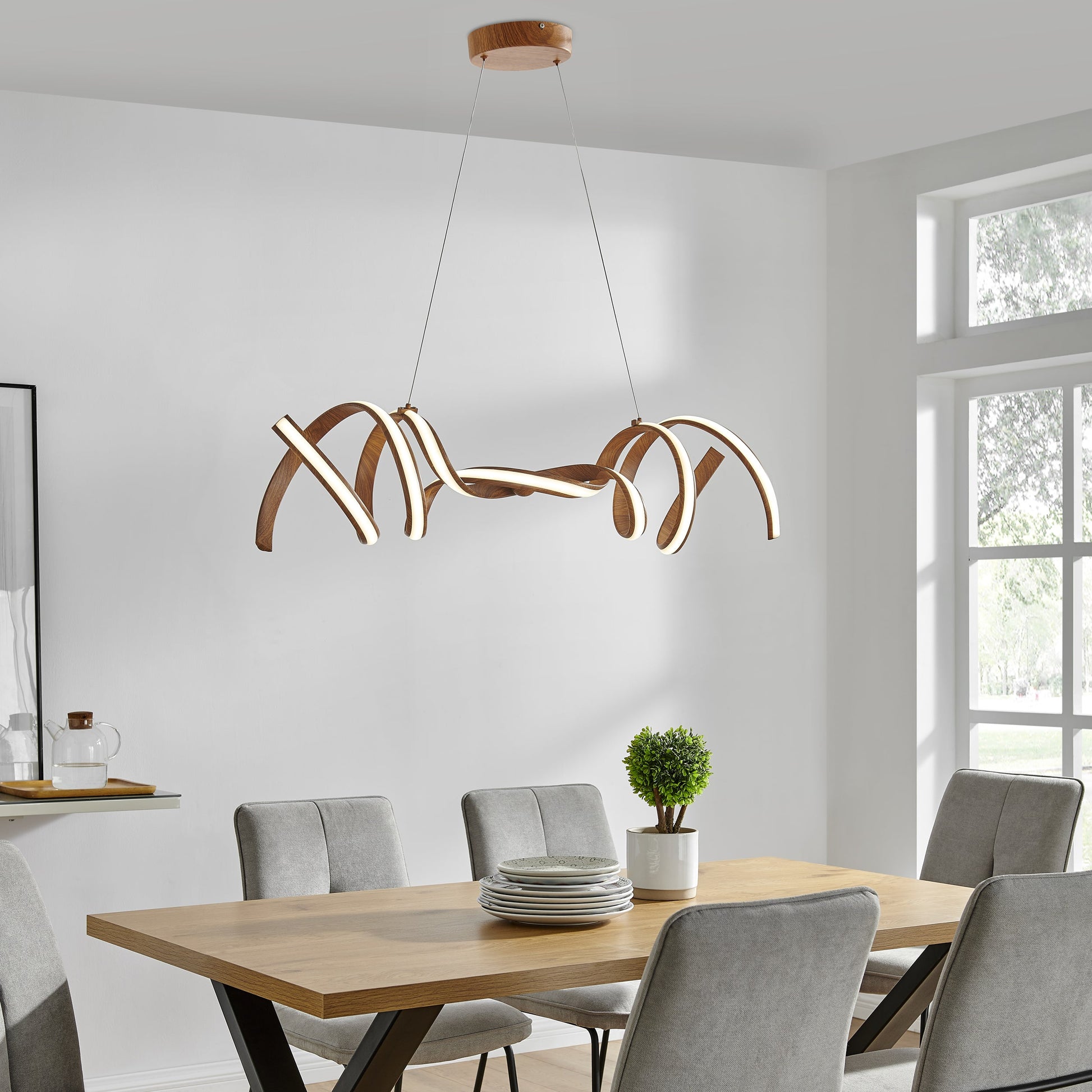 Munich LED Horizontal Chandelier - Wood Finish, Adjustable Hanging Length, and Dimmable LED Lighting