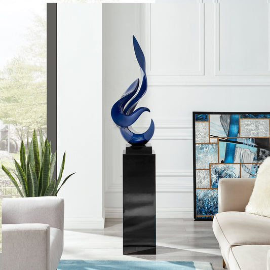 Flame 65" Tall Floor Sculpture // Blue with Black Stand