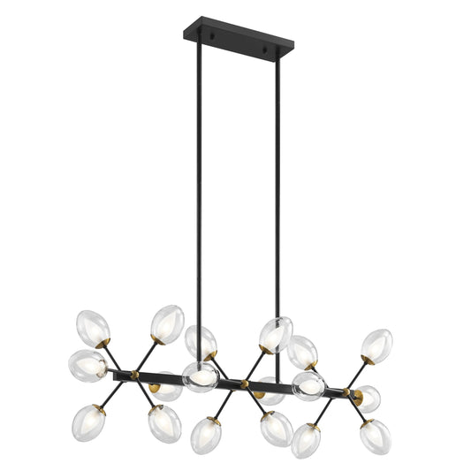 Nodus Crystal Rectangular 18-Light Chandelier - Black and Gold Finish with Frosted Glass Inserts