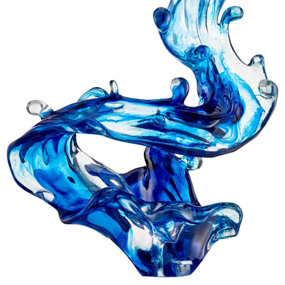 Ocean Blue Cortes Bay Wave Floor Sculpture with White Stand, 57" Tall
