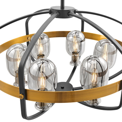 Opia Vintage Gold & Black 8-Light Chandelier - Mid-Century Modern Design with Adjustable Height