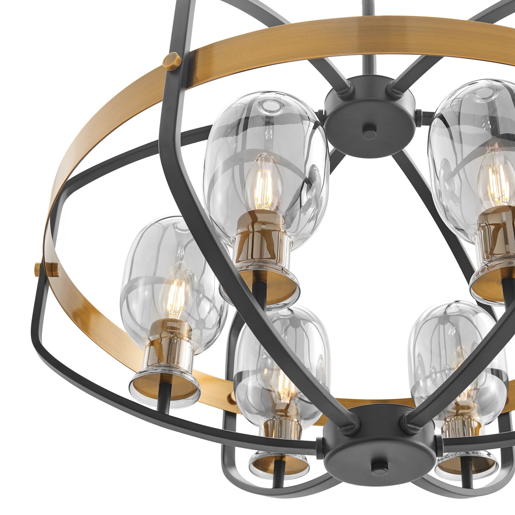 Opia Vintage Gold & Black 8-Light Chandelier - Mid-Century Modern Design with Adjustable Height