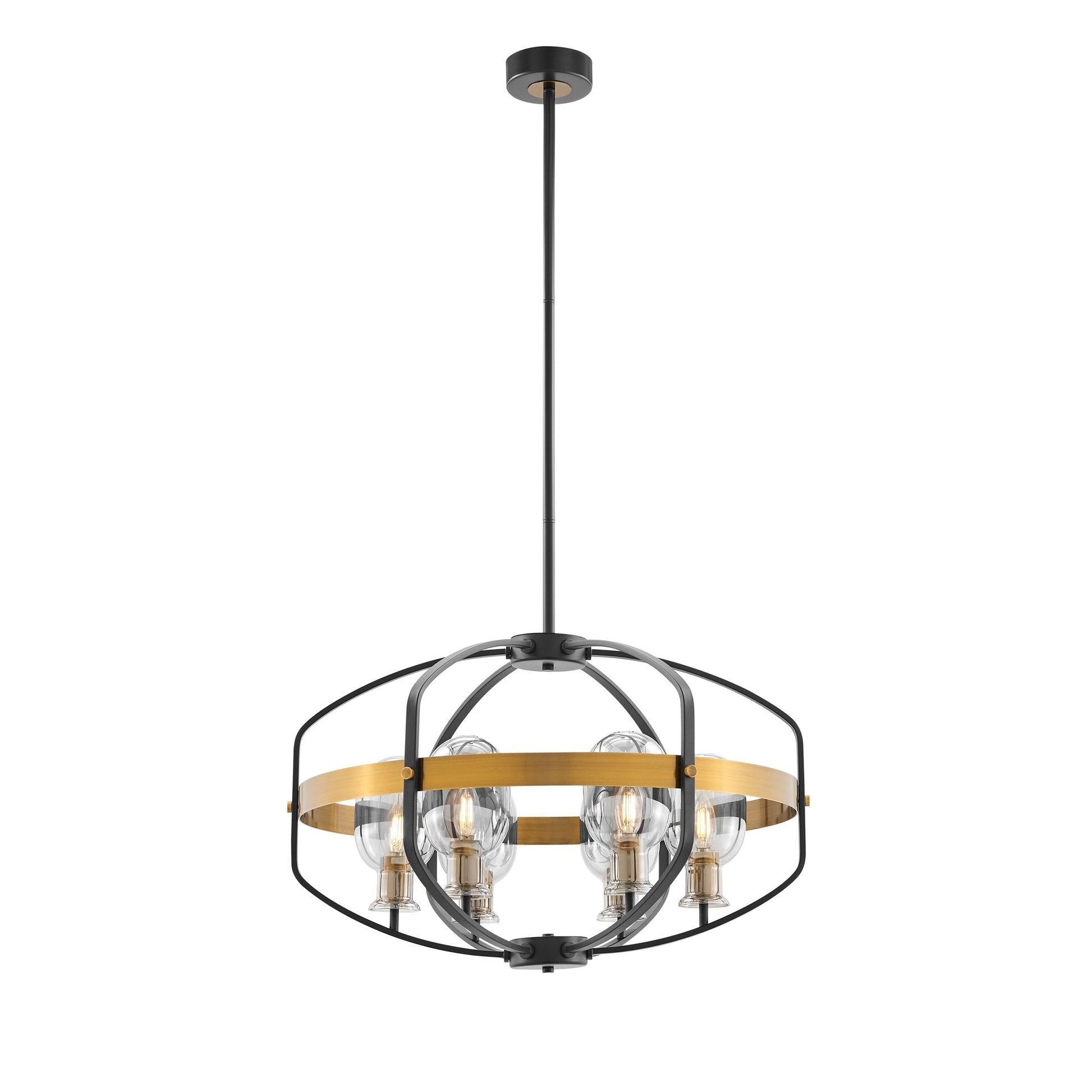 Opia Vintage Gold & Black 8-Light Chandelier - Mid-Century Modern Design with Adjustable Height