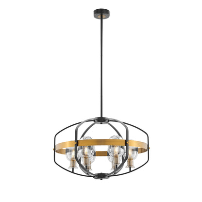 Opia Vintage Gold & Black 8-Light Chandelier - Mid-Century Modern Design with Adjustable Height