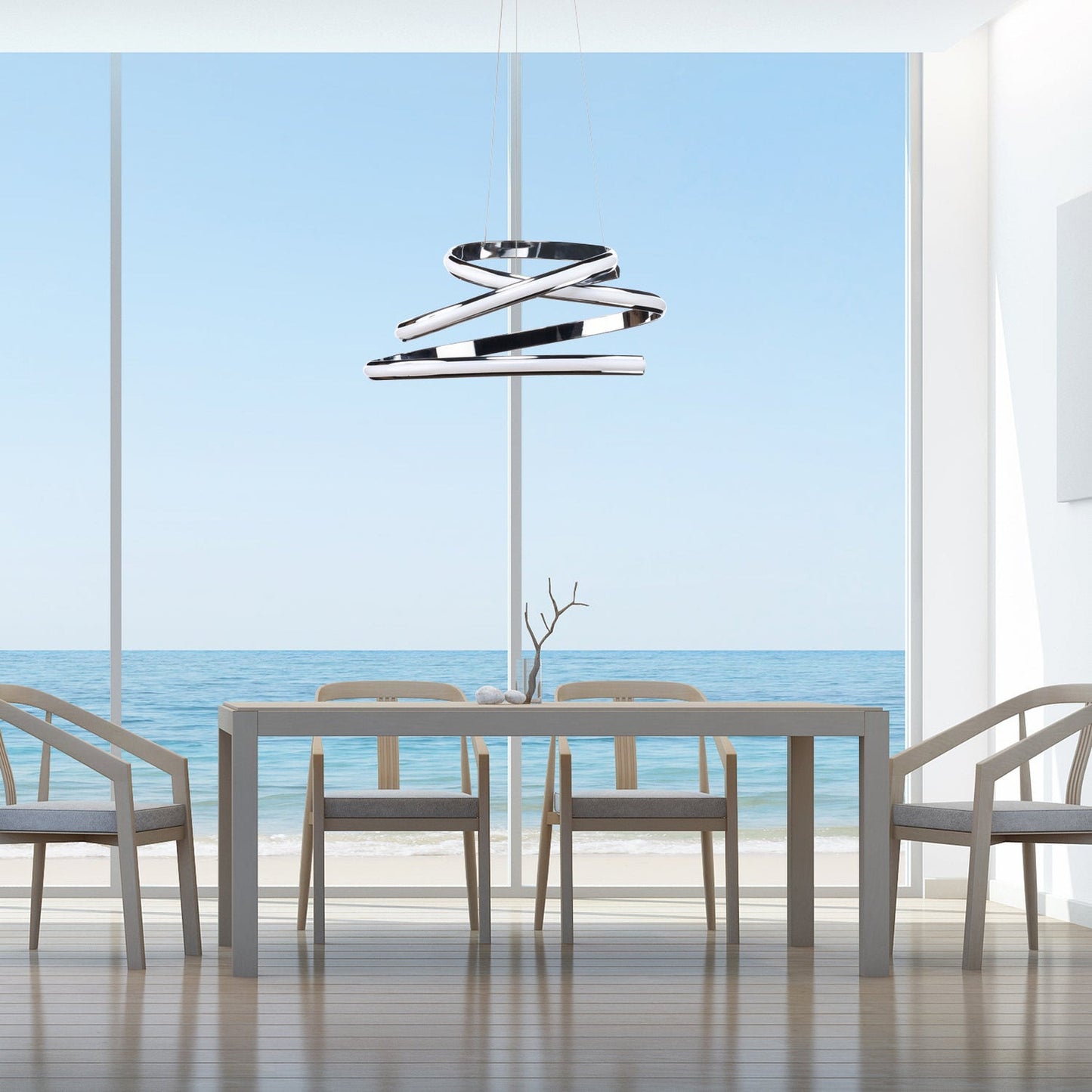 Oslo LED Adjustable Chandelier - Chrome Finish, Dimmable LED Lighting, and Adjustable Hanging Length