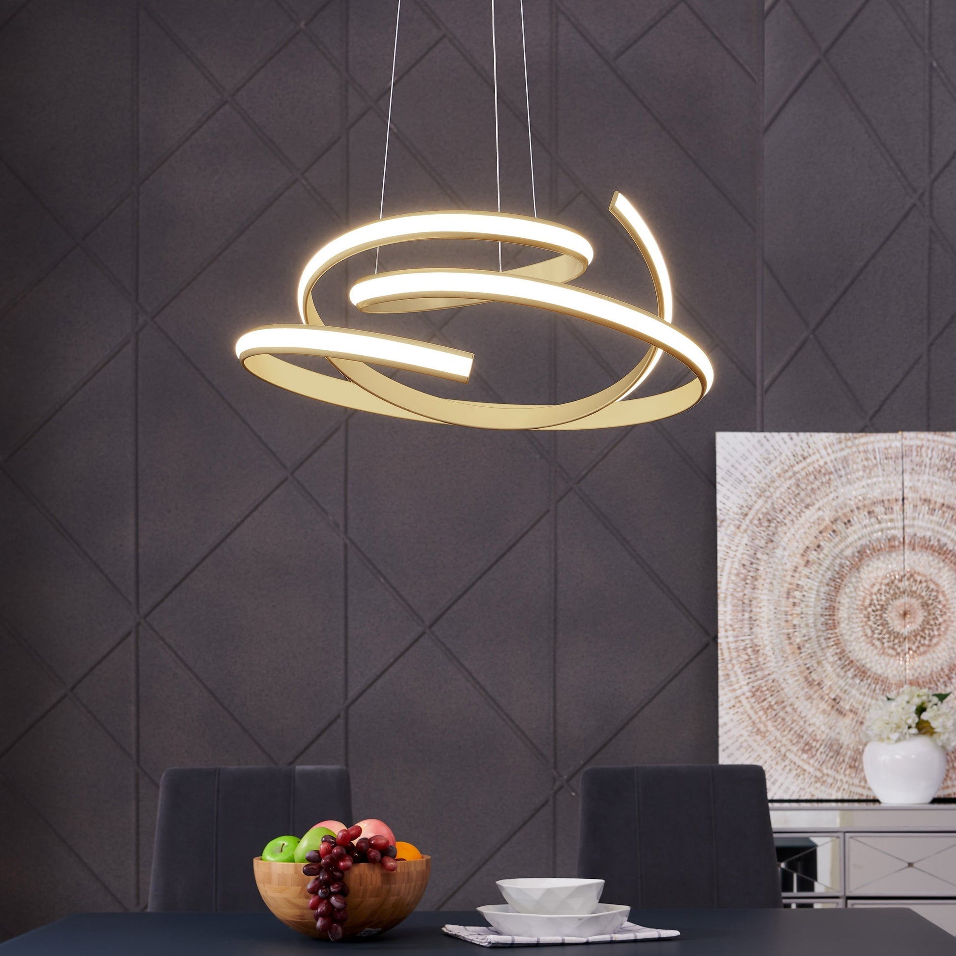 Oslo LED Adjustable Chandelier - Gold Finish, Dimmable LED Lighting, and Adjustable Hanging Length