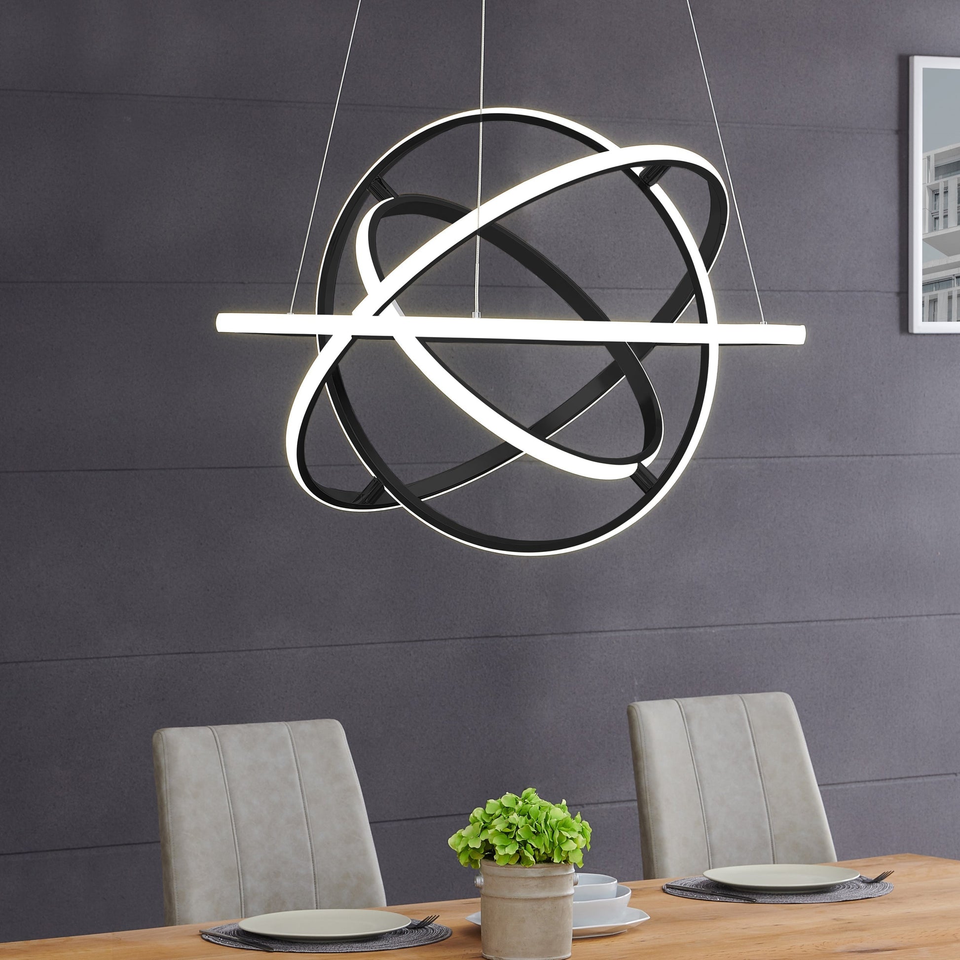 Oxford LED Adjustable Chandelier - Black Finish, Dimmable LED Lighting, and Adjustable Hanging Length