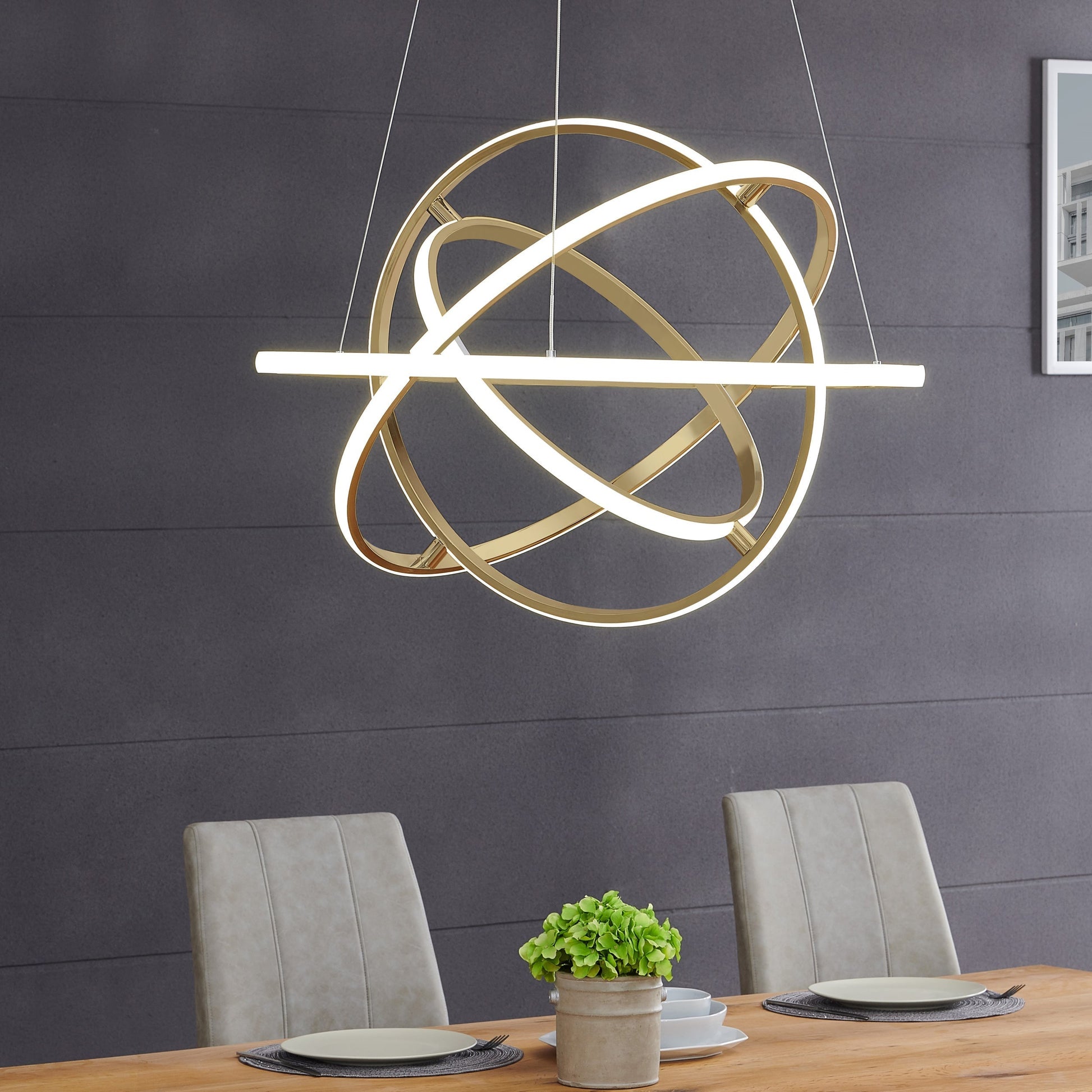 Oxford LED Adjustable Chandelier - Sandy Gold Finish, Dimmable LED Lighting, and Adjustable Hanging Length