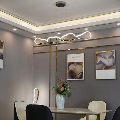 Prague Horizontal Chandelier - Gold & Chrome, 4-Link Modern LED Chandelier with Dimmable Lighting