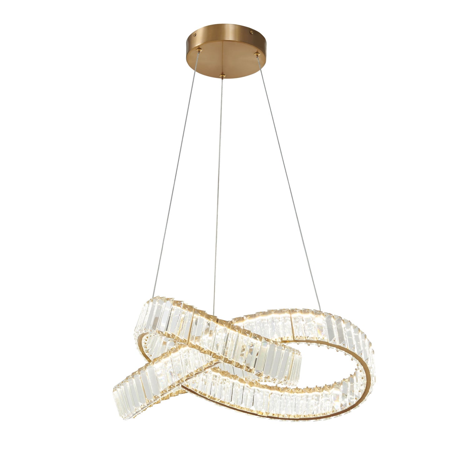 Richmond Brushed Gold LED Crystal Chandelier - Adjustable CCT Lighting with Knotted Ring Design