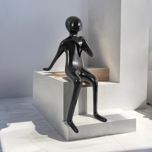 Urban Thinker– Glossy Black Resin Seated Figure Sculpture