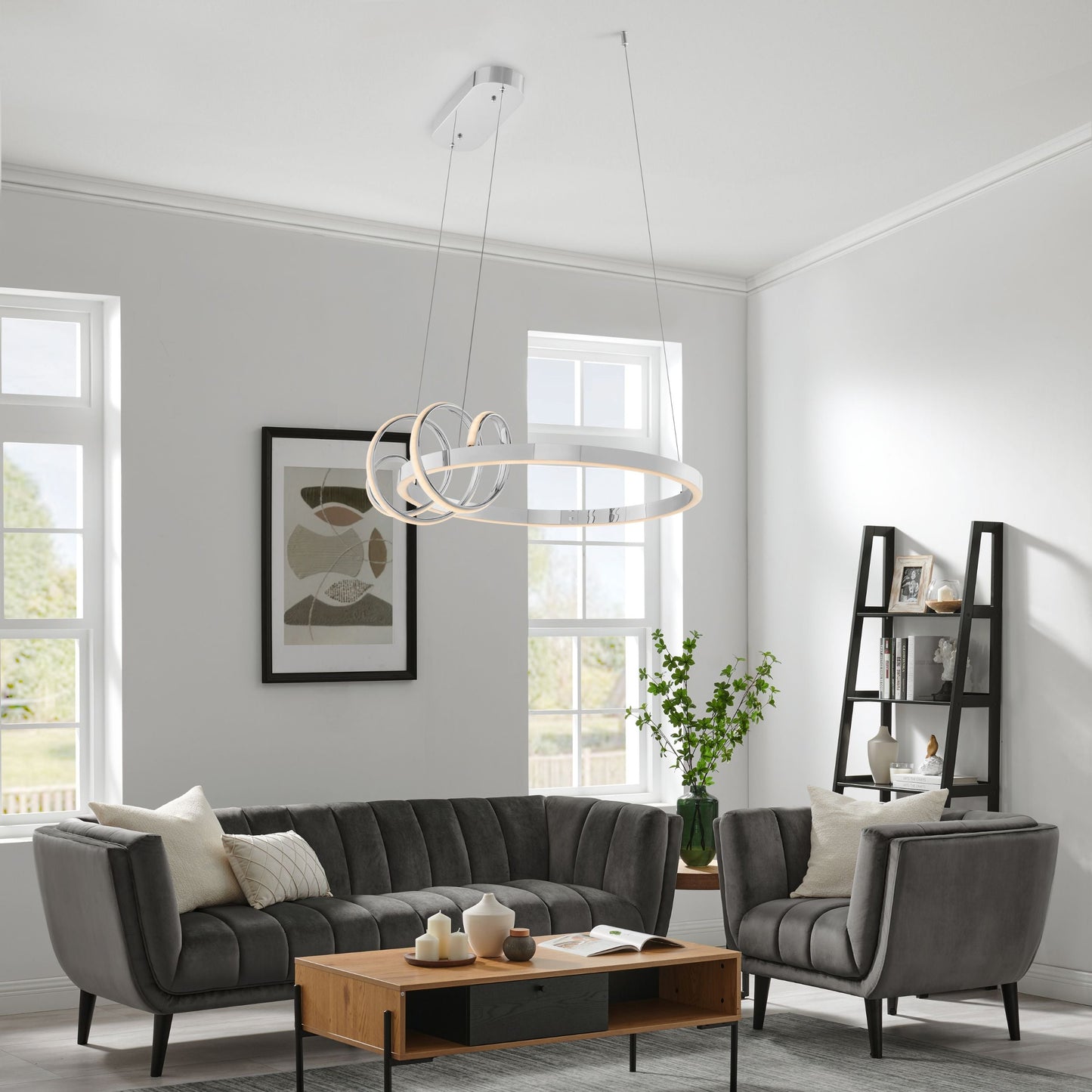 Salzburg Round LED Integrated Chandelier - Chrome, Adjustable with CCT Lighting