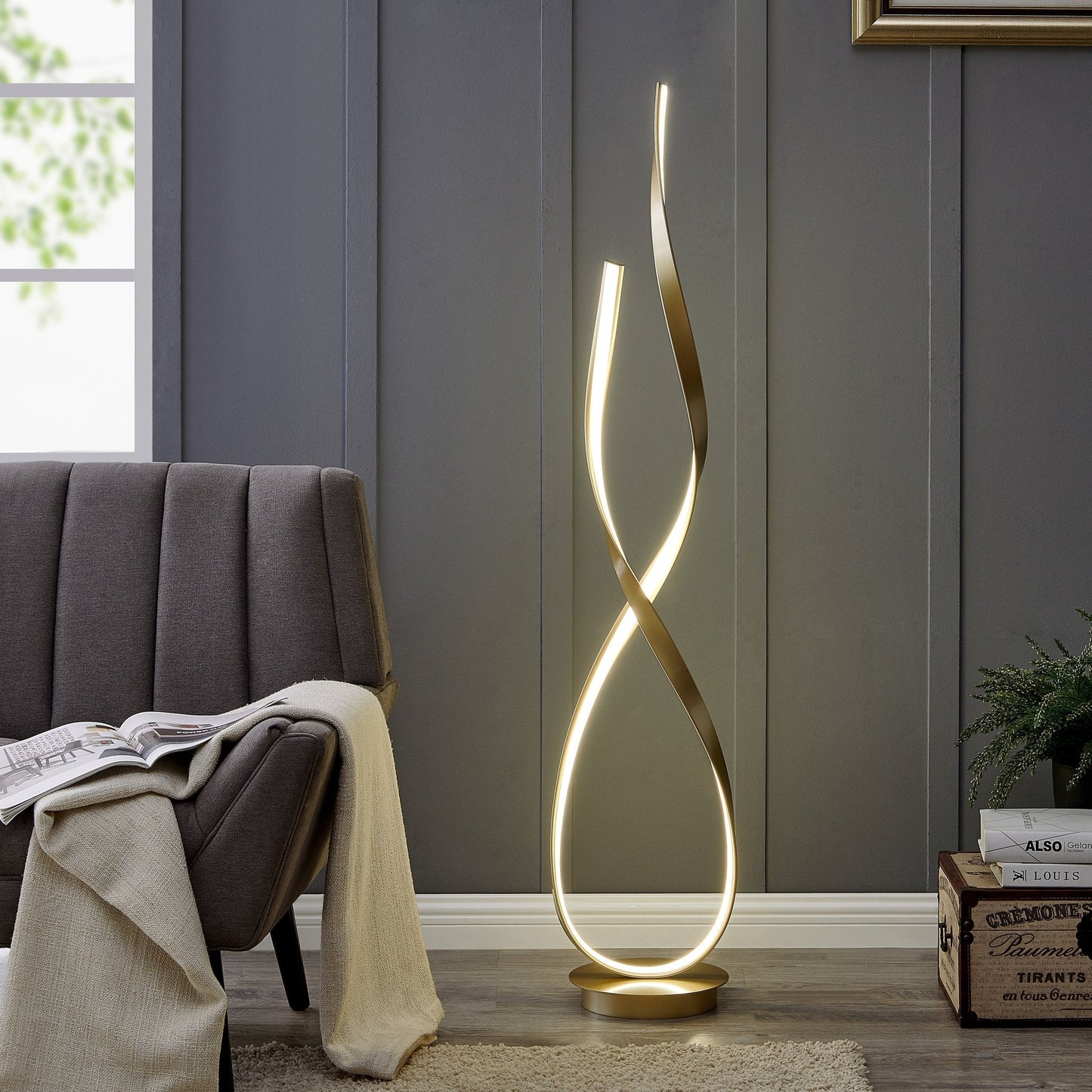 Sandy Gold Vienna LED 55" Tall Floor Lamp | Dimmable Modern Lighting with Futuristic Design