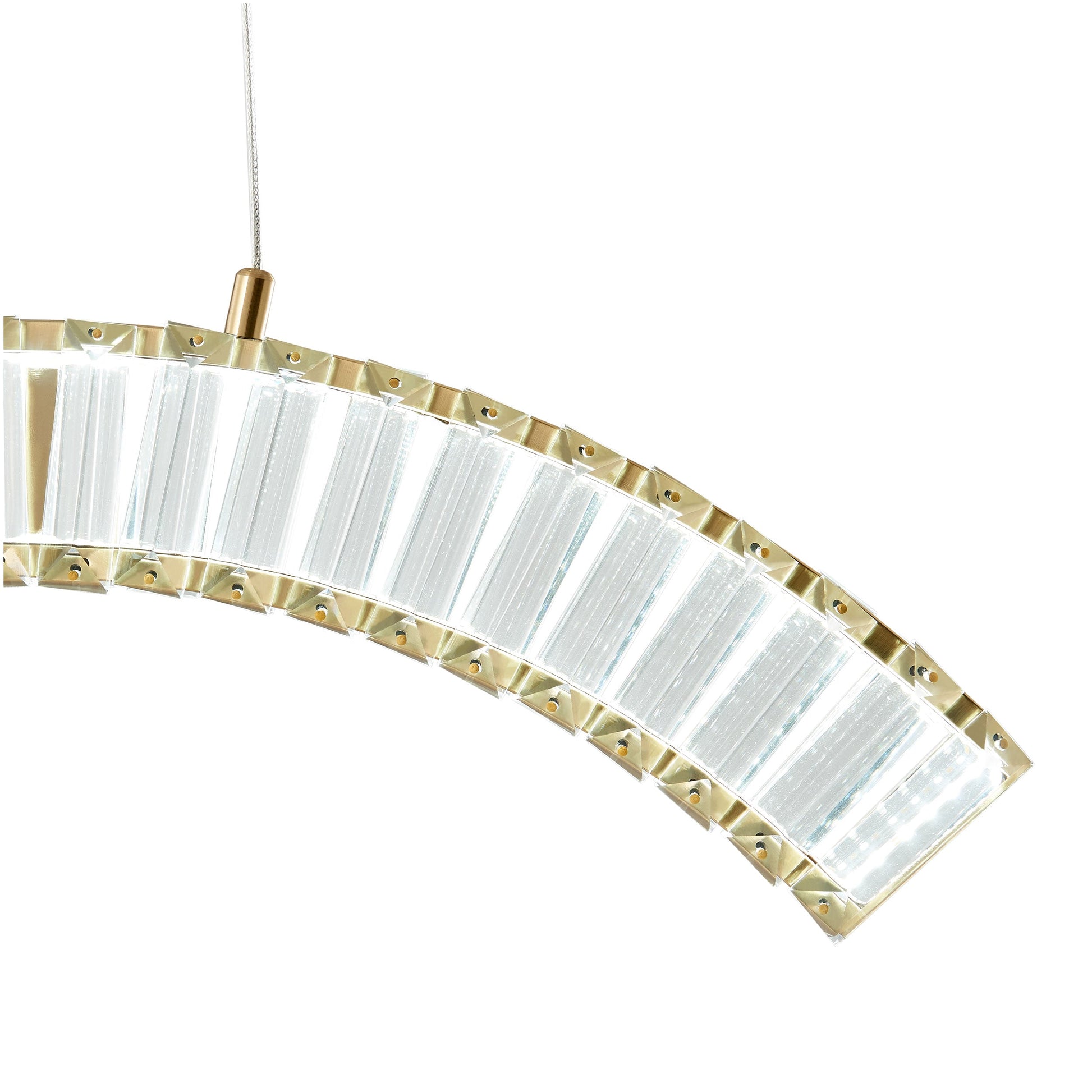 Sanford Brushed Gold 1-Light LED Crystal Chandelier - Adjustable CCT Lighting with Arc Design