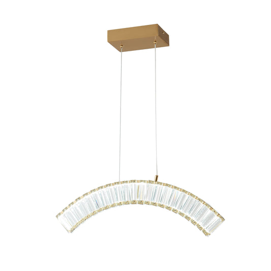 Sanford Brushed Gold 1-Light LED Crystal Chandelier - Adjustable CCT Lighting with Arc Design