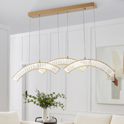 Sanford Brushed Gold 3-Light LED Crystal Chandelier - Adjustable CCT Lighting with Arc Design