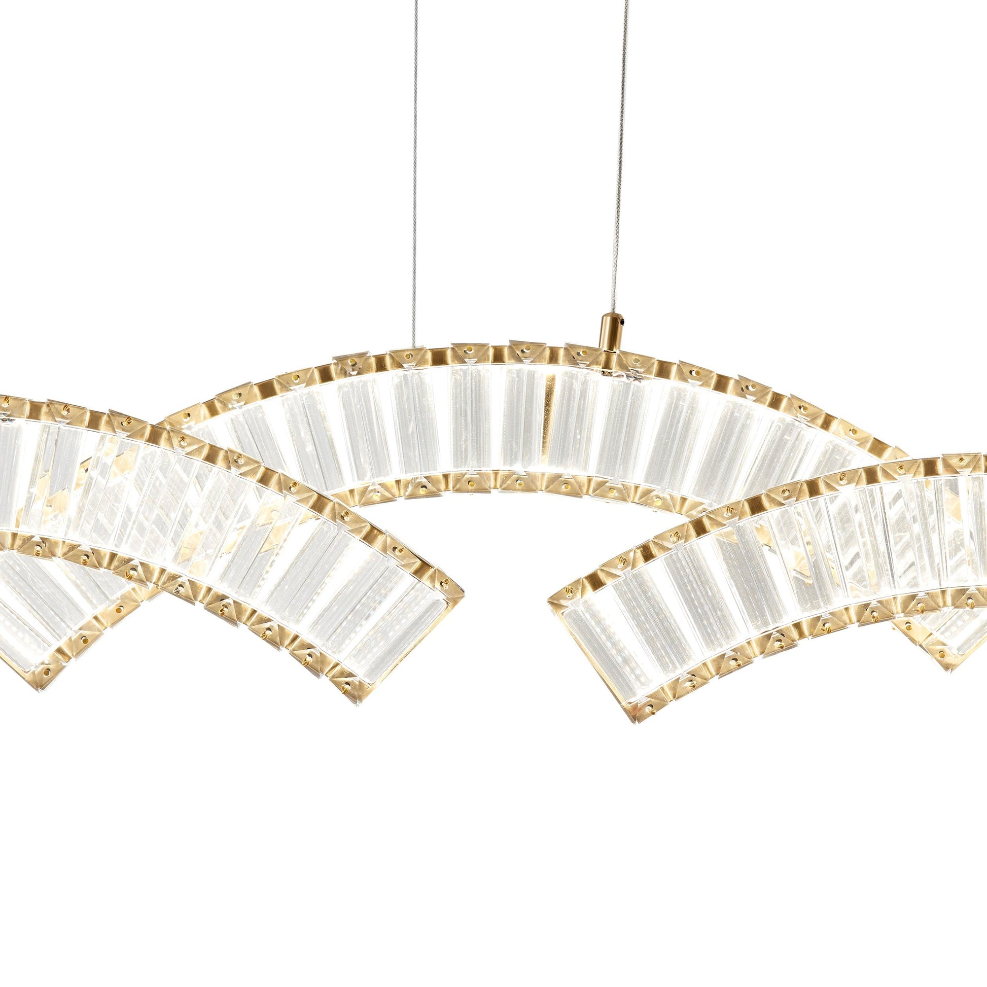 Sanford Brushed Gold 3-Light LED Crystal Chandelier - Adjustable CCT Lighting with Arc Design