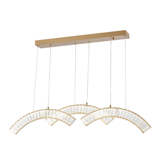 Sanford Brushed Gold 3-Light LED Crystal Chandelier - Adjustable CCT Lighting with Arc Design