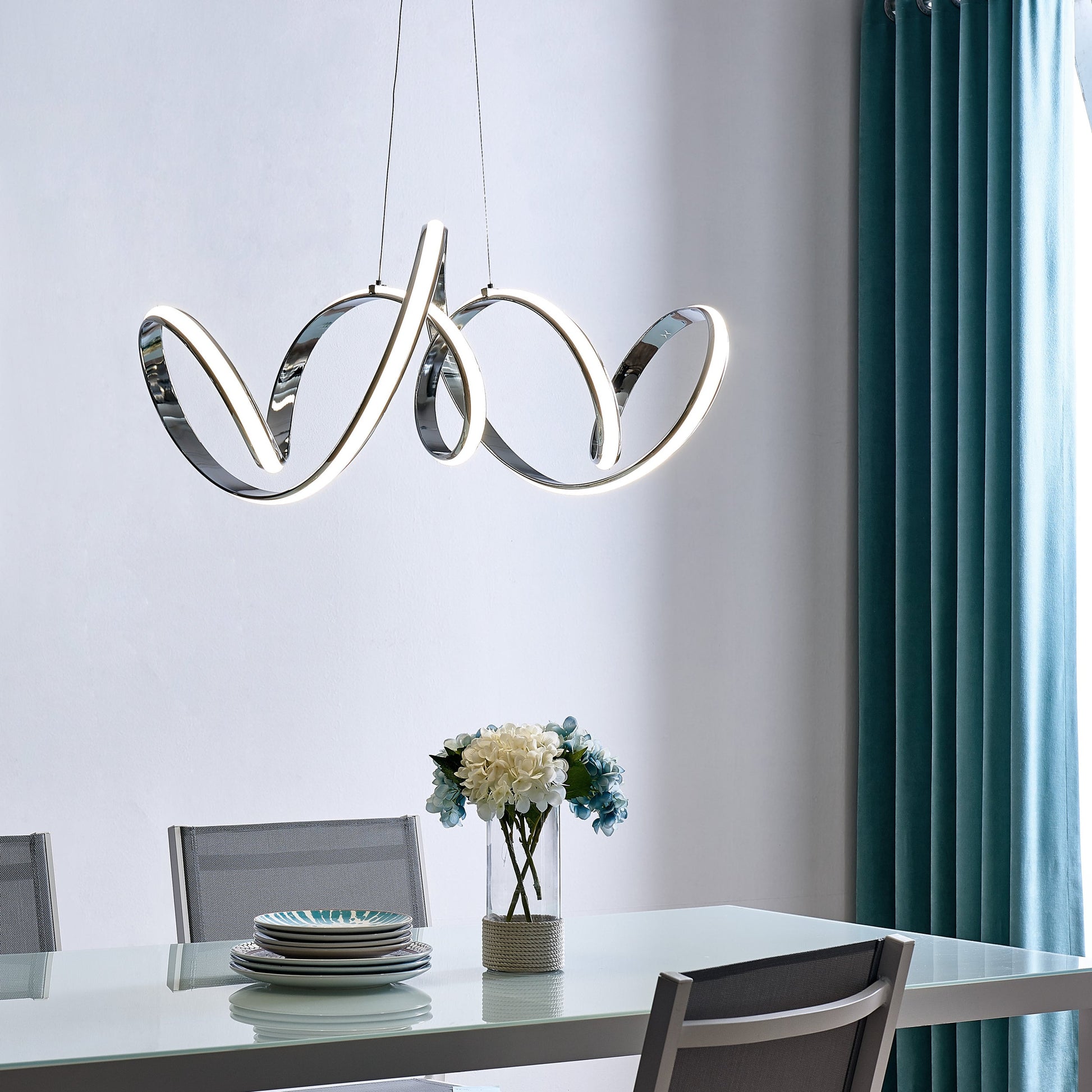 Seville LED Horizontal Chandelier - Chrome Finish, Adjustable Hanging Length, and Dimmable LED Lighting