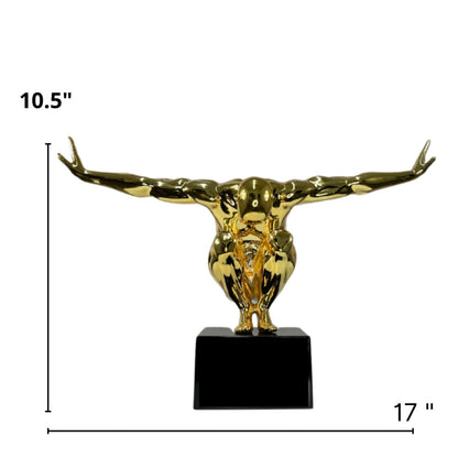 Small Saluting Man Resin Sculpture 17" Wide x 10.5" Tall // Gold Plated