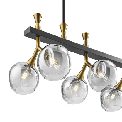 Sonder Rectangular Gold and Black Chandelier - 8-Light Linear Design with Vintage Glass Shades