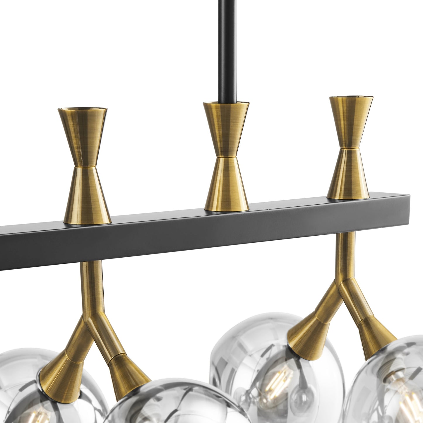 Sonder Rectangular Gold and Black Chandelier - 8-Light Linear Design with Vintage Glass Shades