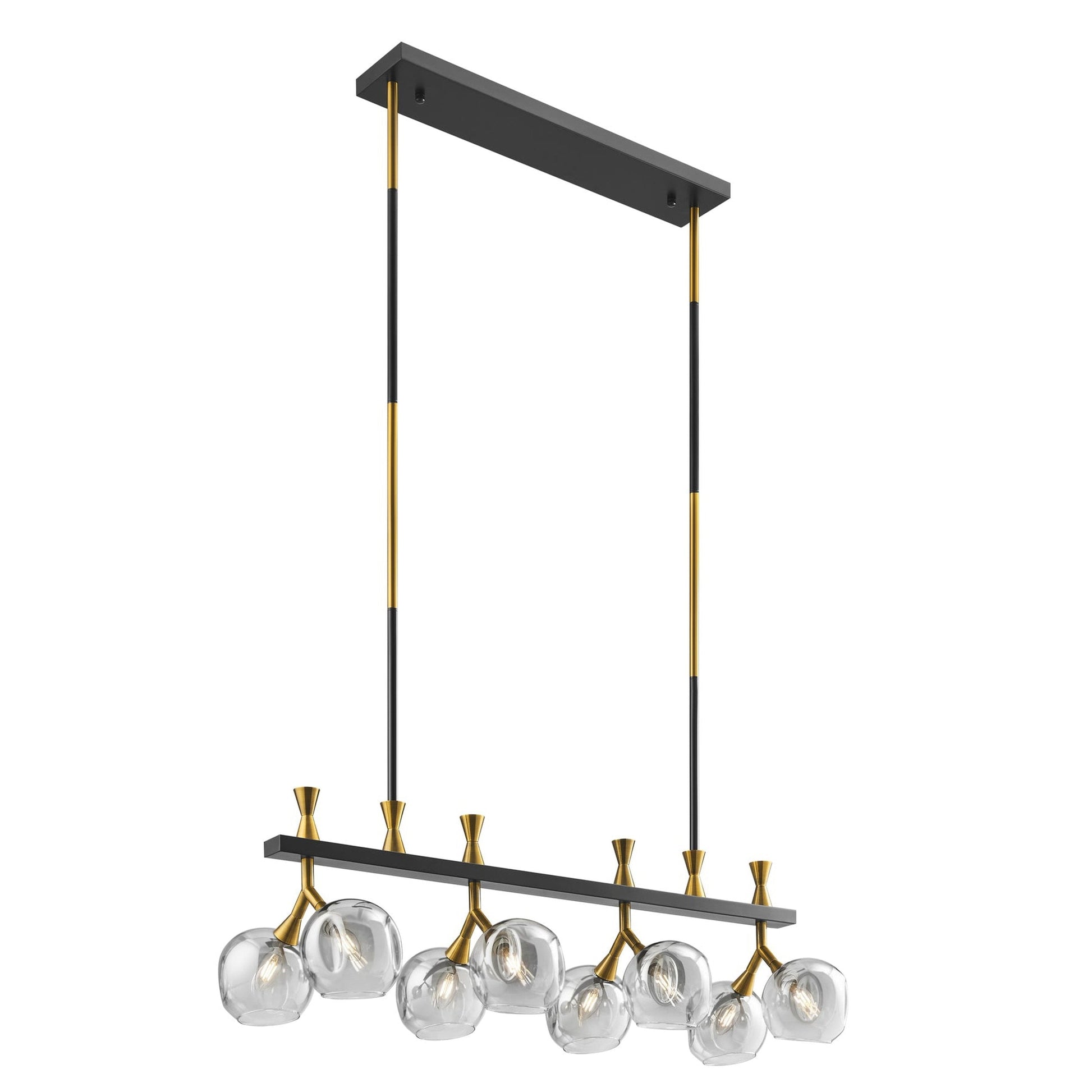 Sonder Rectangular Gold and Black Chandelier - 8-Light Linear Design with Vintage Glass Shades