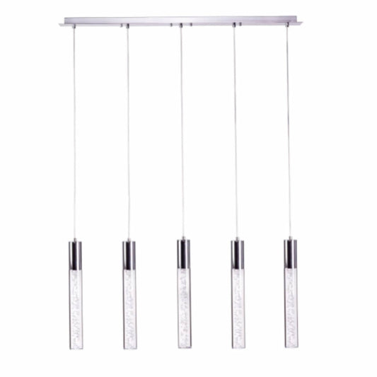 Sparkling Night Cylinder 5-Light Chandelier - Sleek Design with Crystal Pendants and Adjustable Hanging Length