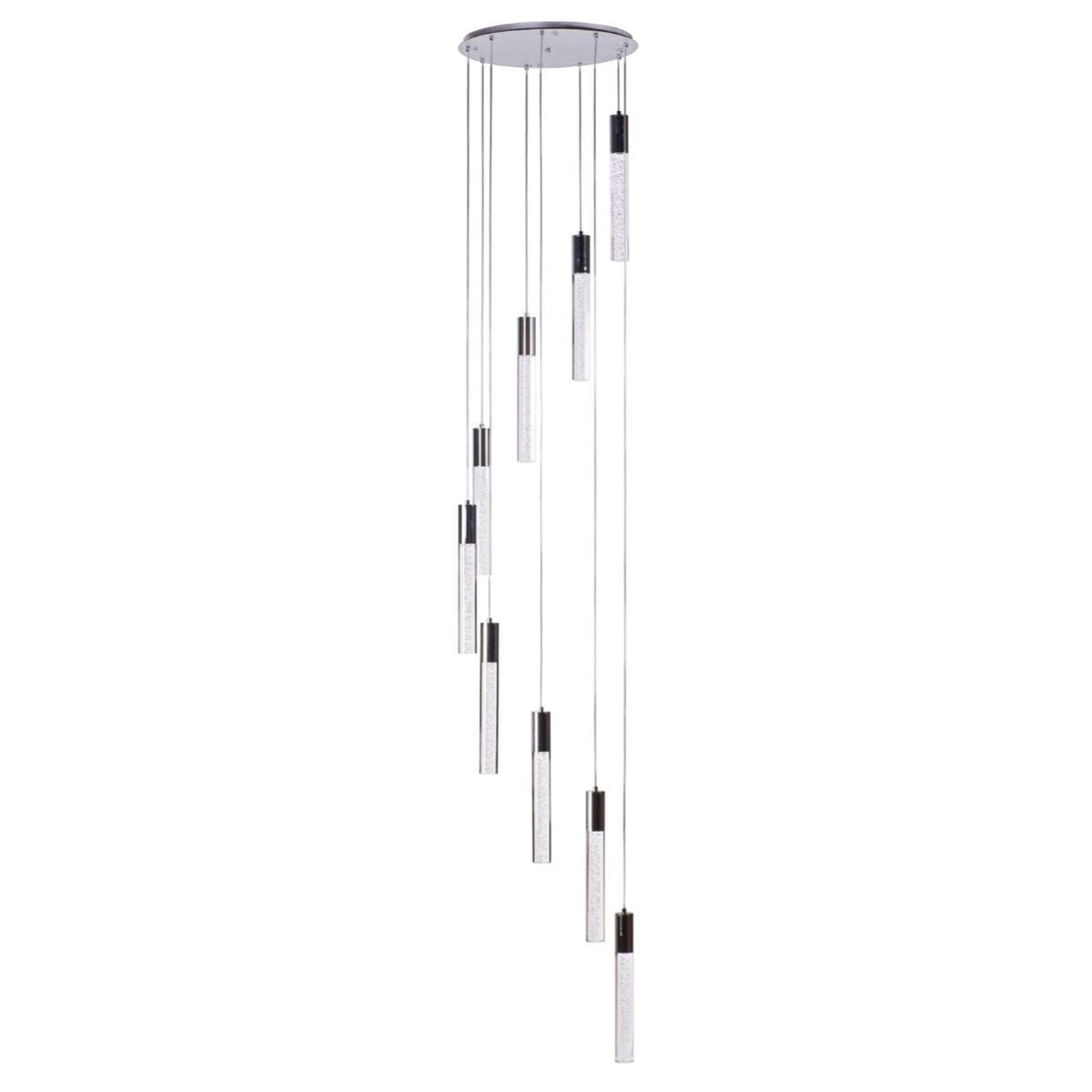 Sparkling Night Cylinder 9-Light Chandelier - Cascading Design with Crystal Pendants and Chrome Finish