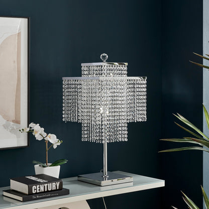 Square Crystal Double Crown Table Lamp - 4 Light | Modern Luxury LED Lamp by Finesse Decor