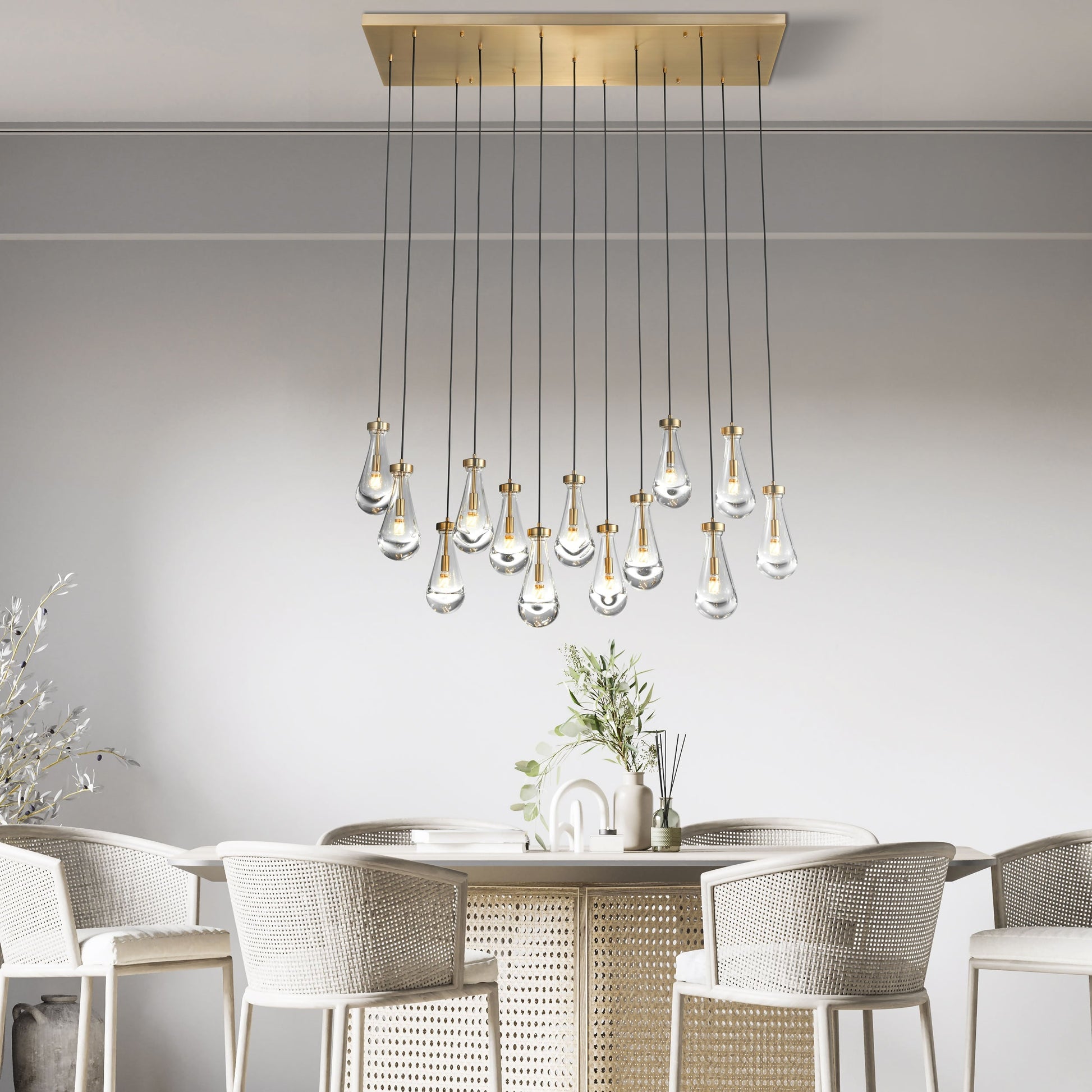 Strozzi Symphony 13-Light 54" Rectangular Chandelier - Hand-Blown Pendants, Adjustable with LED Illumination