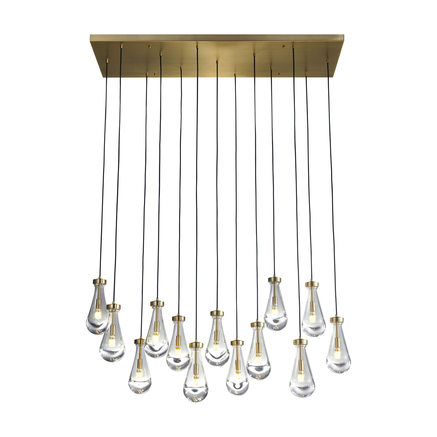 Strozzi Symphony 13-Light 54" Rectangular Chandelier - Hand-Blown Pendants, Adjustable with LED Illumination