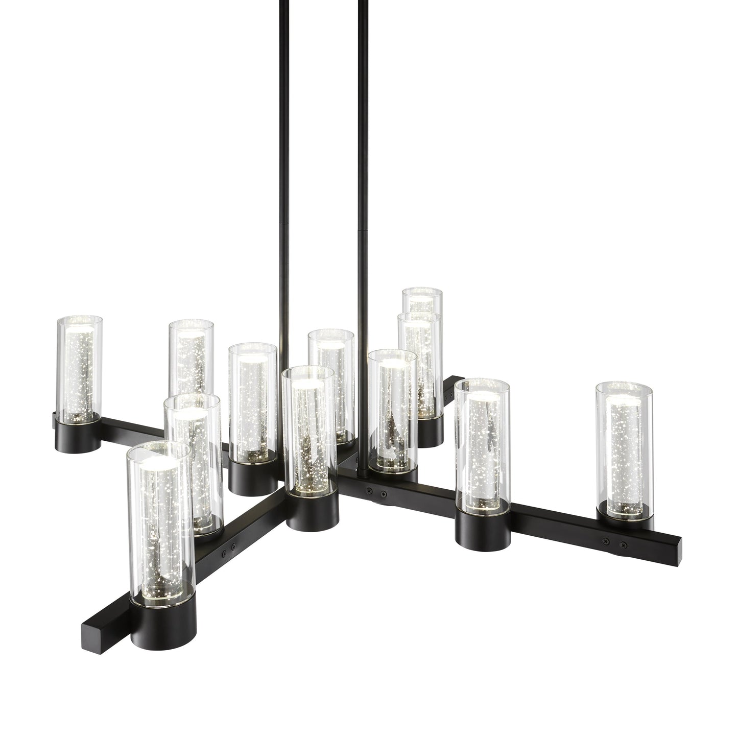 Victory 12-Light Matte Black Chandelier - Contemporary Design with Crystal Pendants