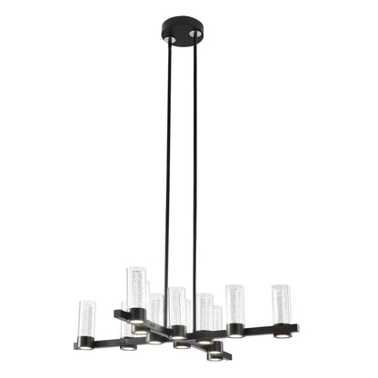 Victory 12-Light Matte Black Chandelier - Contemporary Design with Crystal Pendants