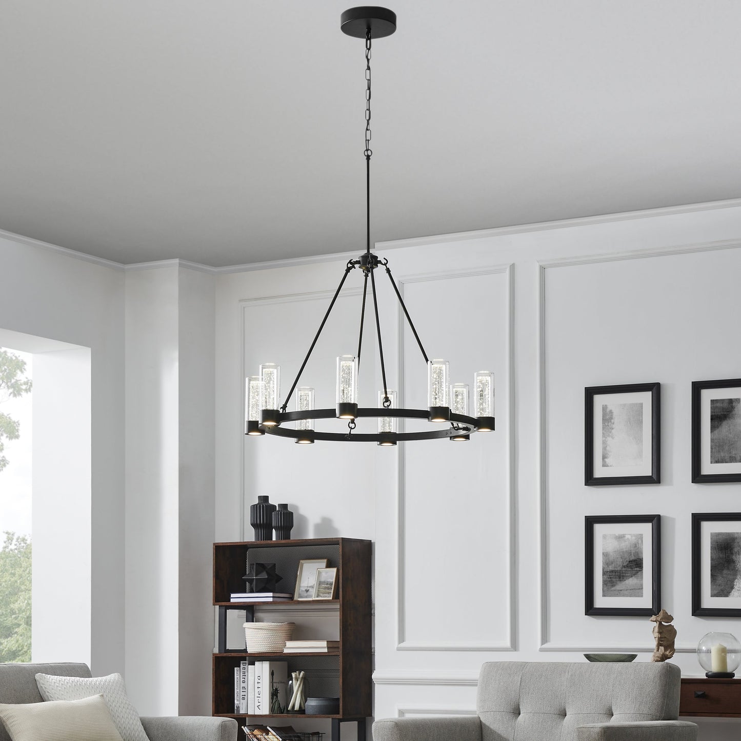 Victory 8-Light Matte Black Chandelier - Contemporary Design with Crystal Pendants