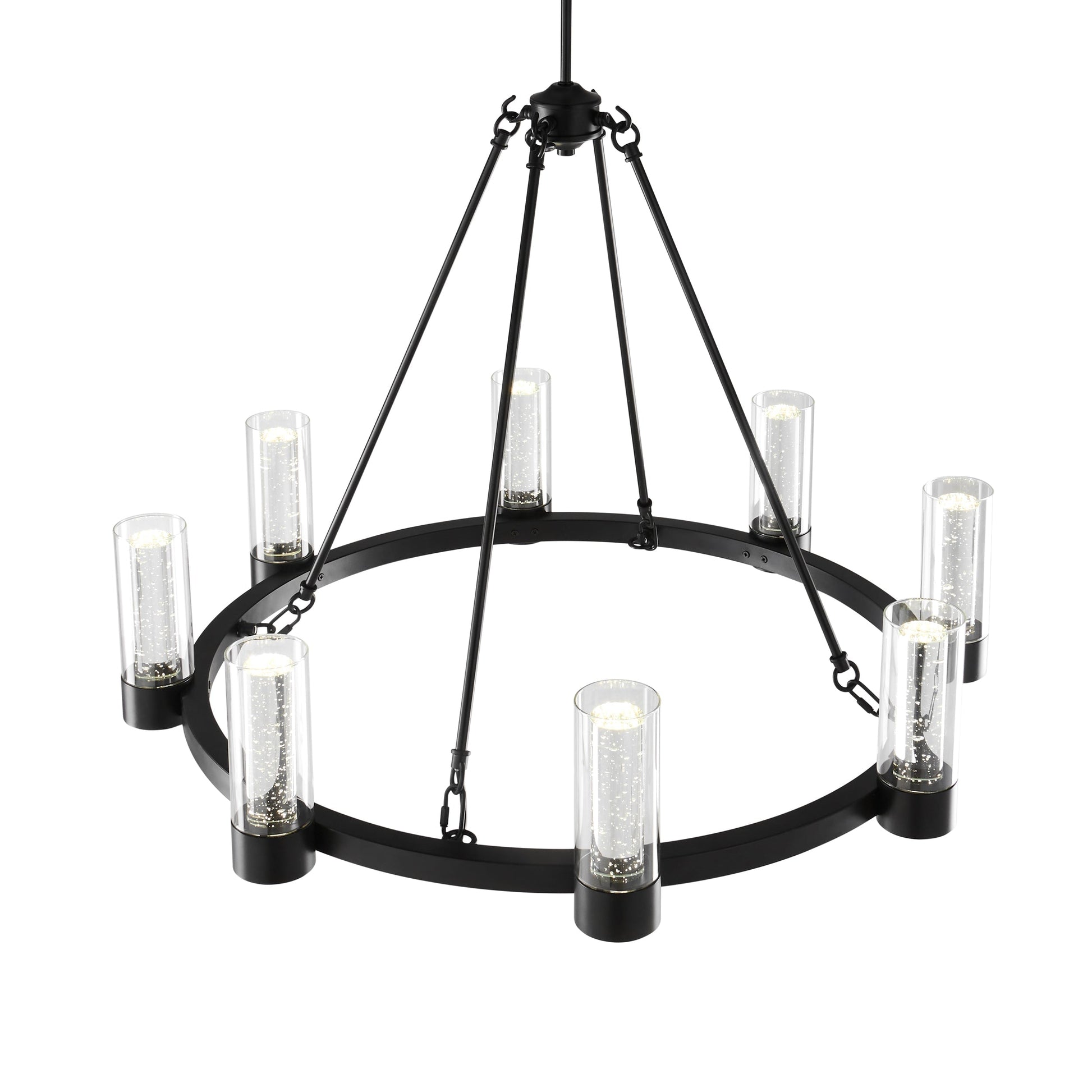 Victory 8-Light Matte Black Chandelier - Contemporary Design with Crystal Pendants