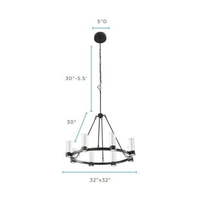 Victory 8-Light Matte Black Chandelier - Contemporary Design with Crystal Pendants