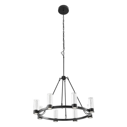 Victory 8-Light Matte Black Chandelier - Contemporary Design with Crystal Pendants