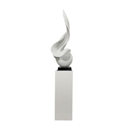 White Flame Floor Sculpture With White Stand, 65" Tall