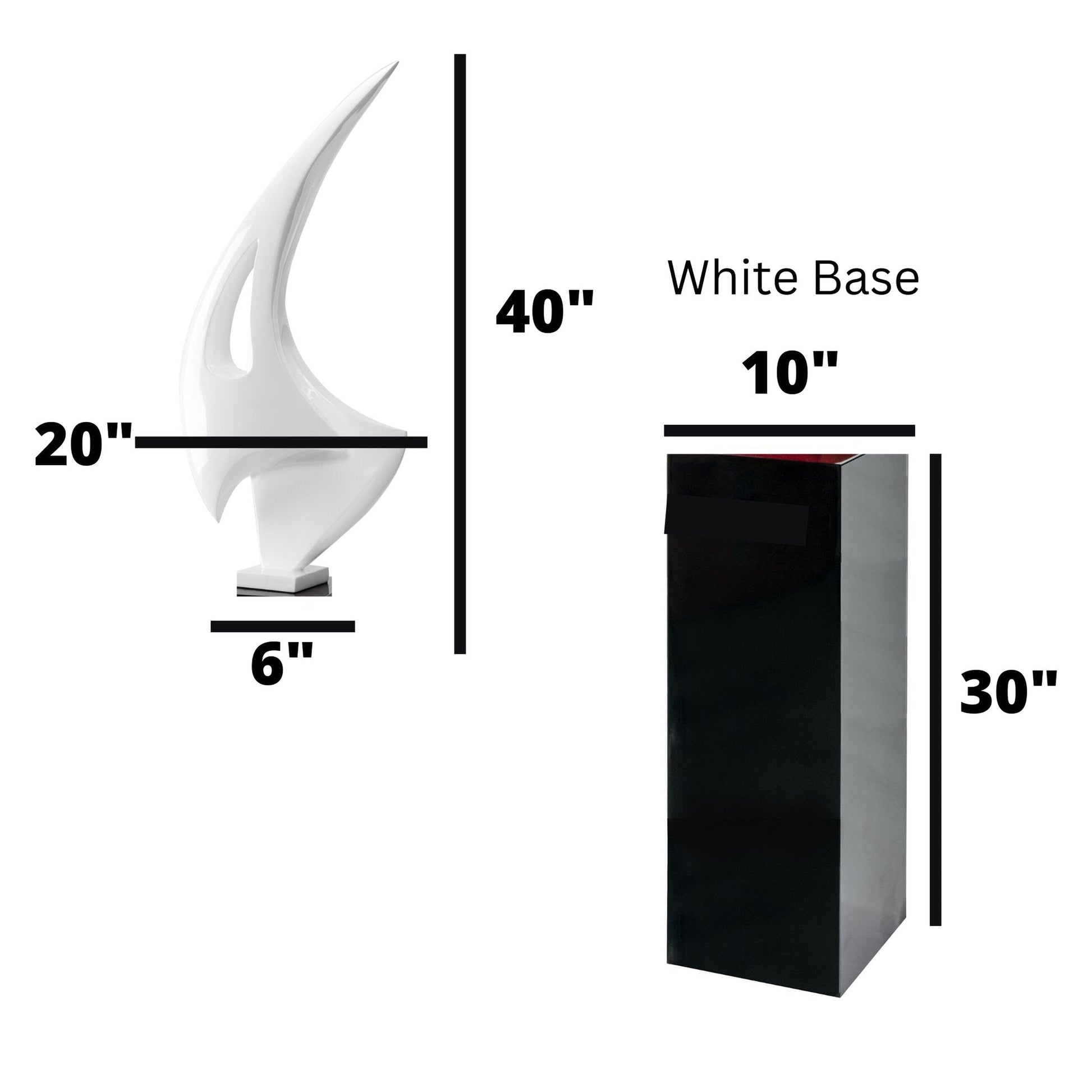 White Sail Floor Sculpture With White Stand, 70" Tall