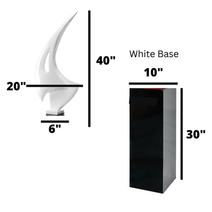 White Sail Floor Sculpture With White Stand, 70" Tall