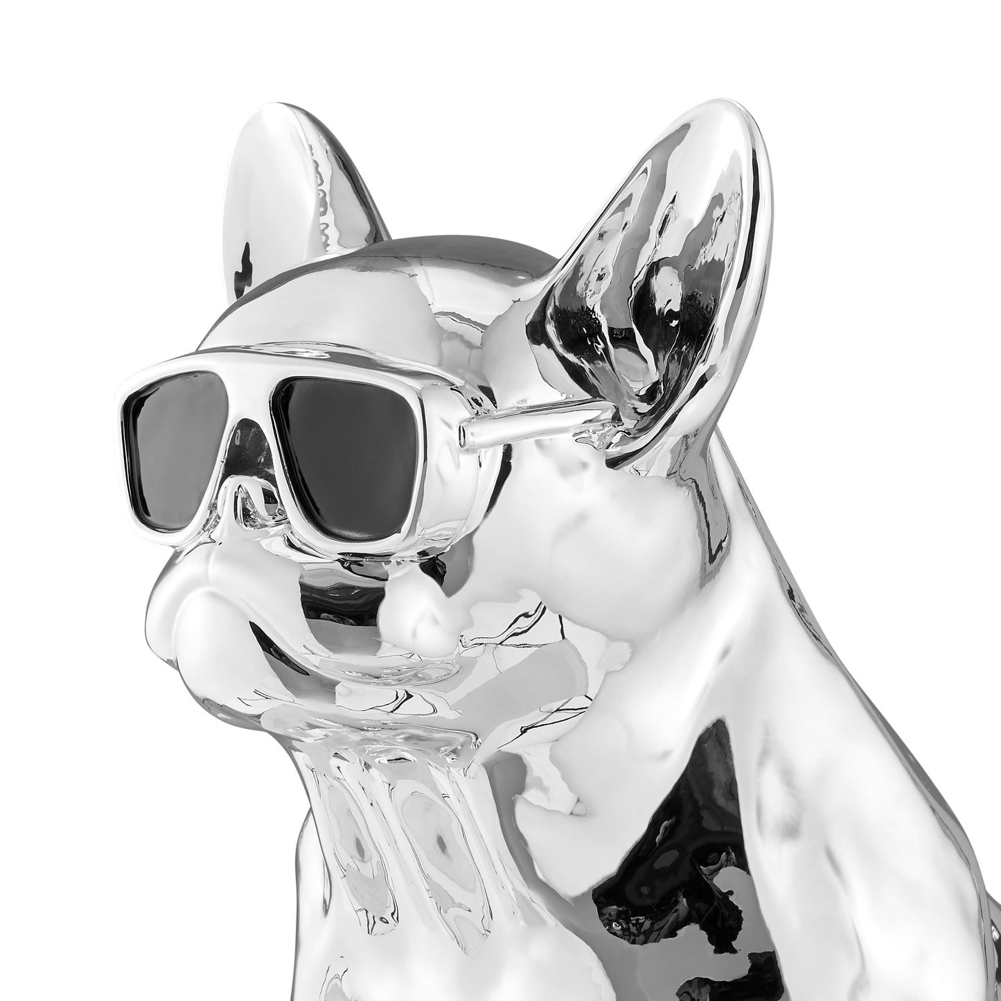 French Bulldog Sitting Sculpture // Chrome & Black