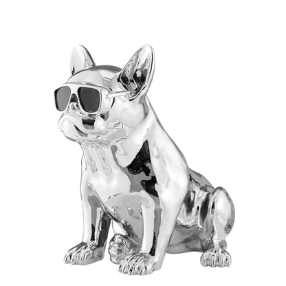 French Bulldog Sitting Sculpture // Chrome & Black