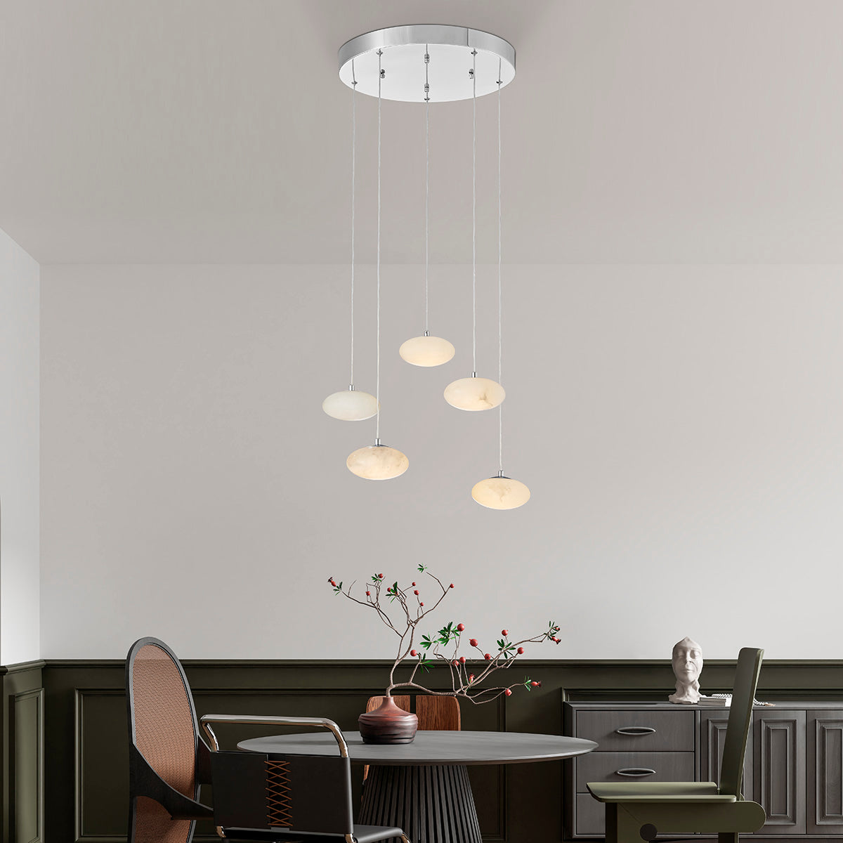 Spanish Alabaster Round Chandelier // Chrome