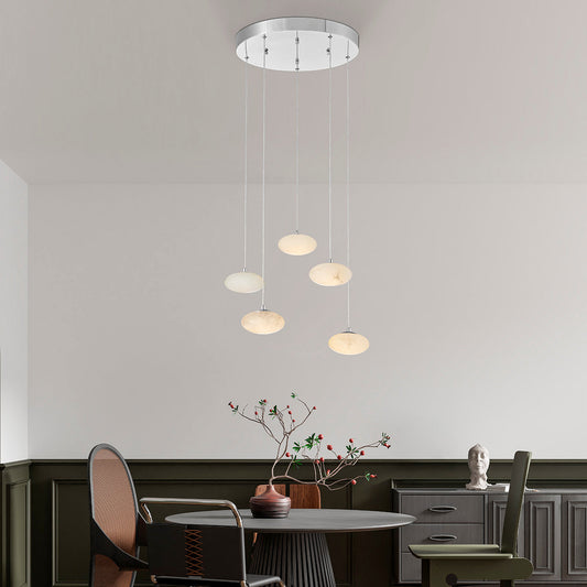Spanish Alabaster Round Chandelier // Chrome