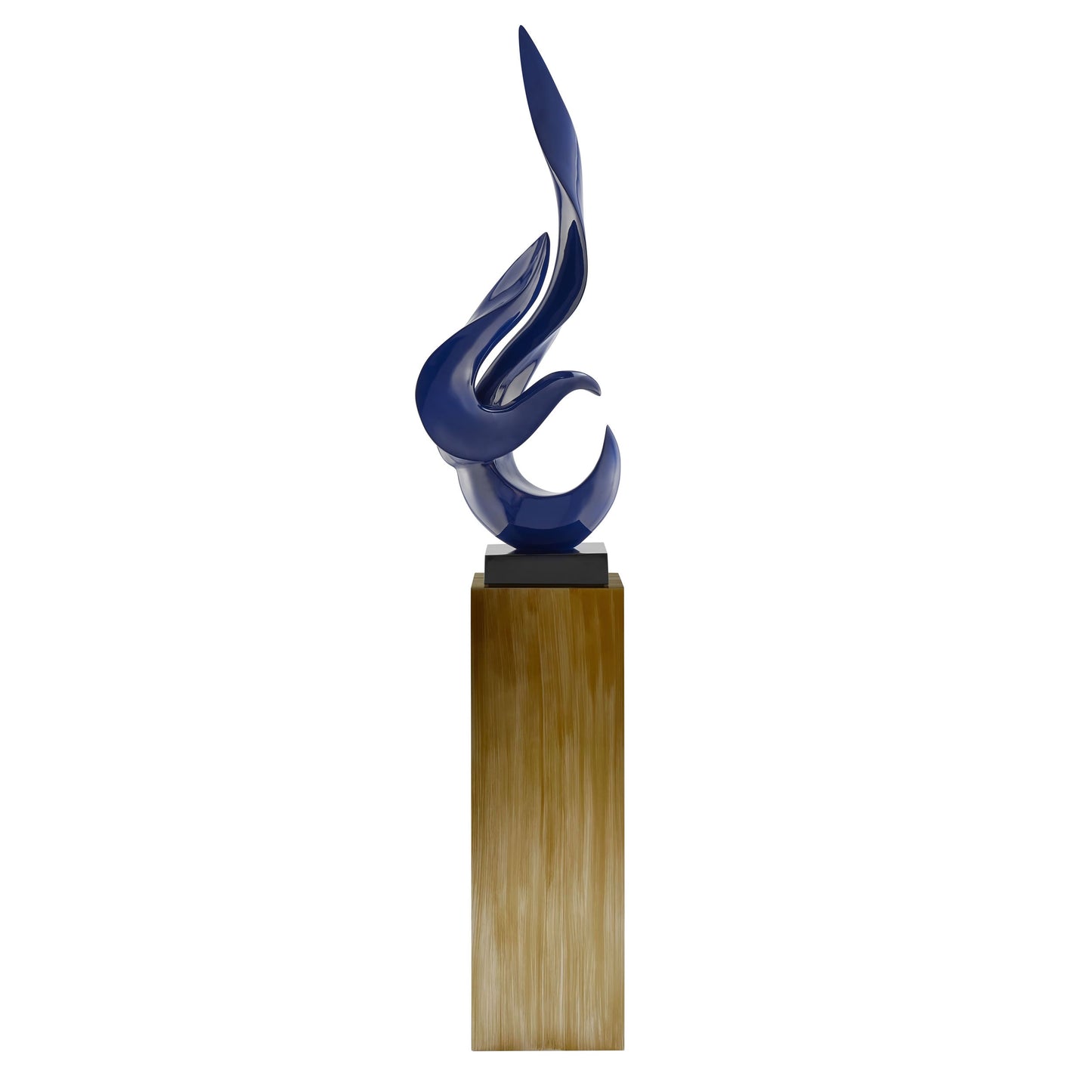 Navy Blue Flame Floor Sculpture With Bronze Stand, 65" Tall