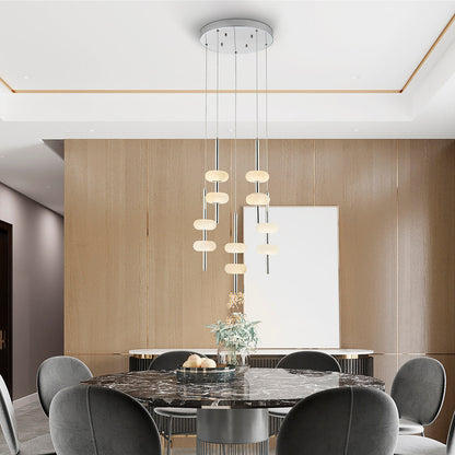 Spanish Alabaster Round Chandelier // Chrome
