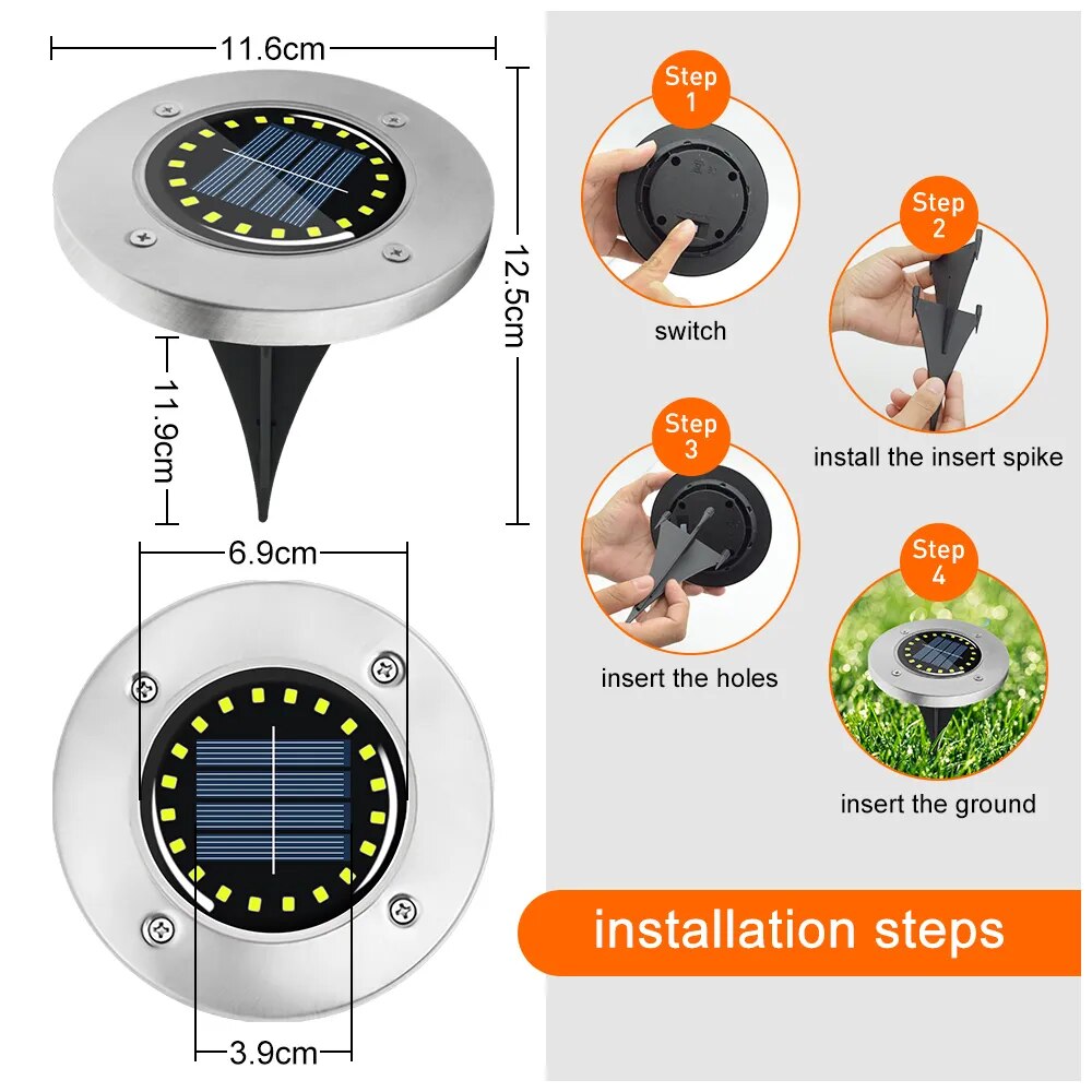 4PCS 20LED Solar Ground Lights - Outdoor Waterproof Solar Pathway Lights for Garden, Lawn, and Landscape Decoration