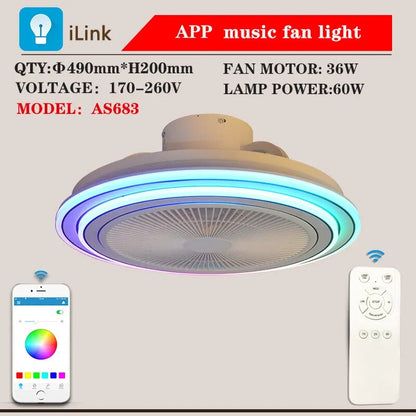 50CM Ceiling Fan Chandelier With Led Light Remote Control Smart Bluetooth Electric Silent Fan 3 Speed Wind For Bedroom Decor