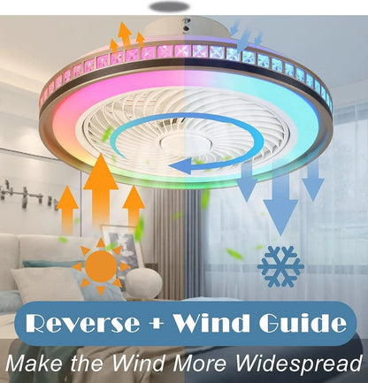 50CM Ceiling Fan Chandelier With Led Light Remote Control Smart Bluetooth Electric Silent Fan 3 Speed Wind For Bedroom Decor